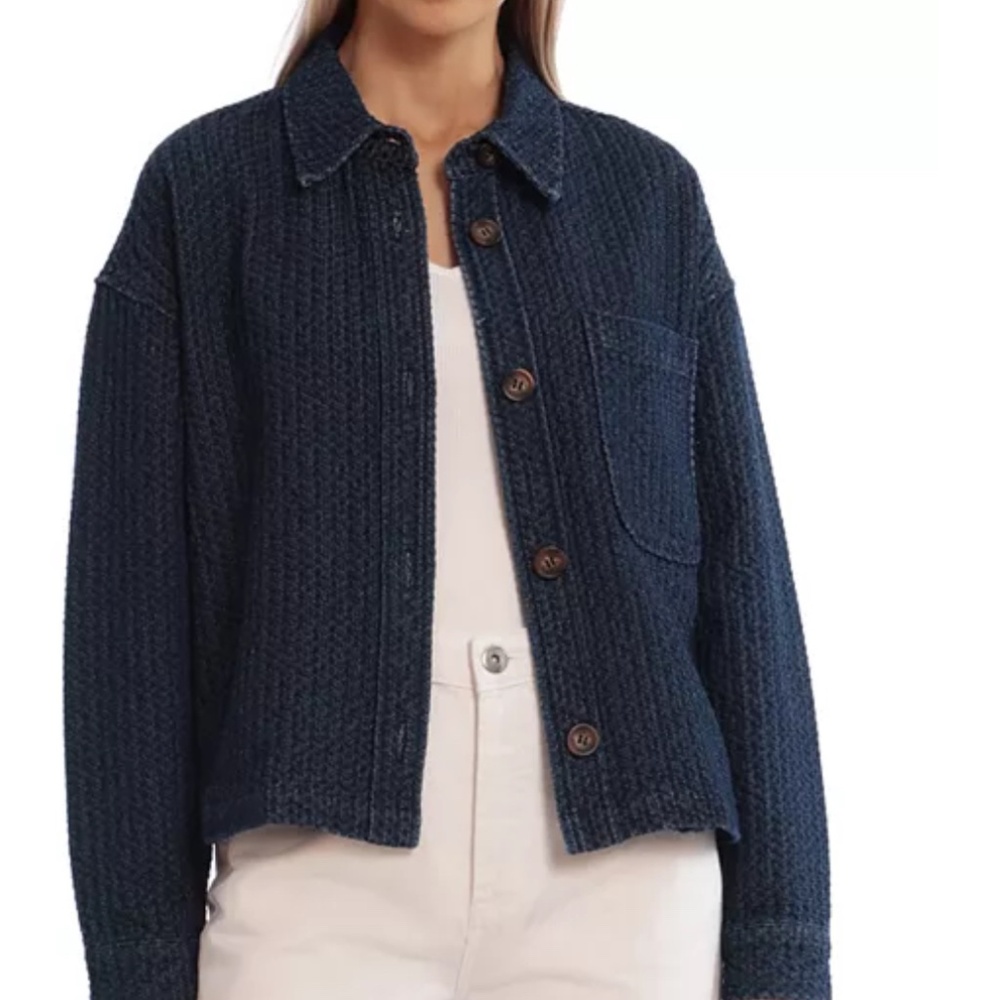 Bagatelle Waffle Textured Button Up Shirt Jacket Blue Size Small